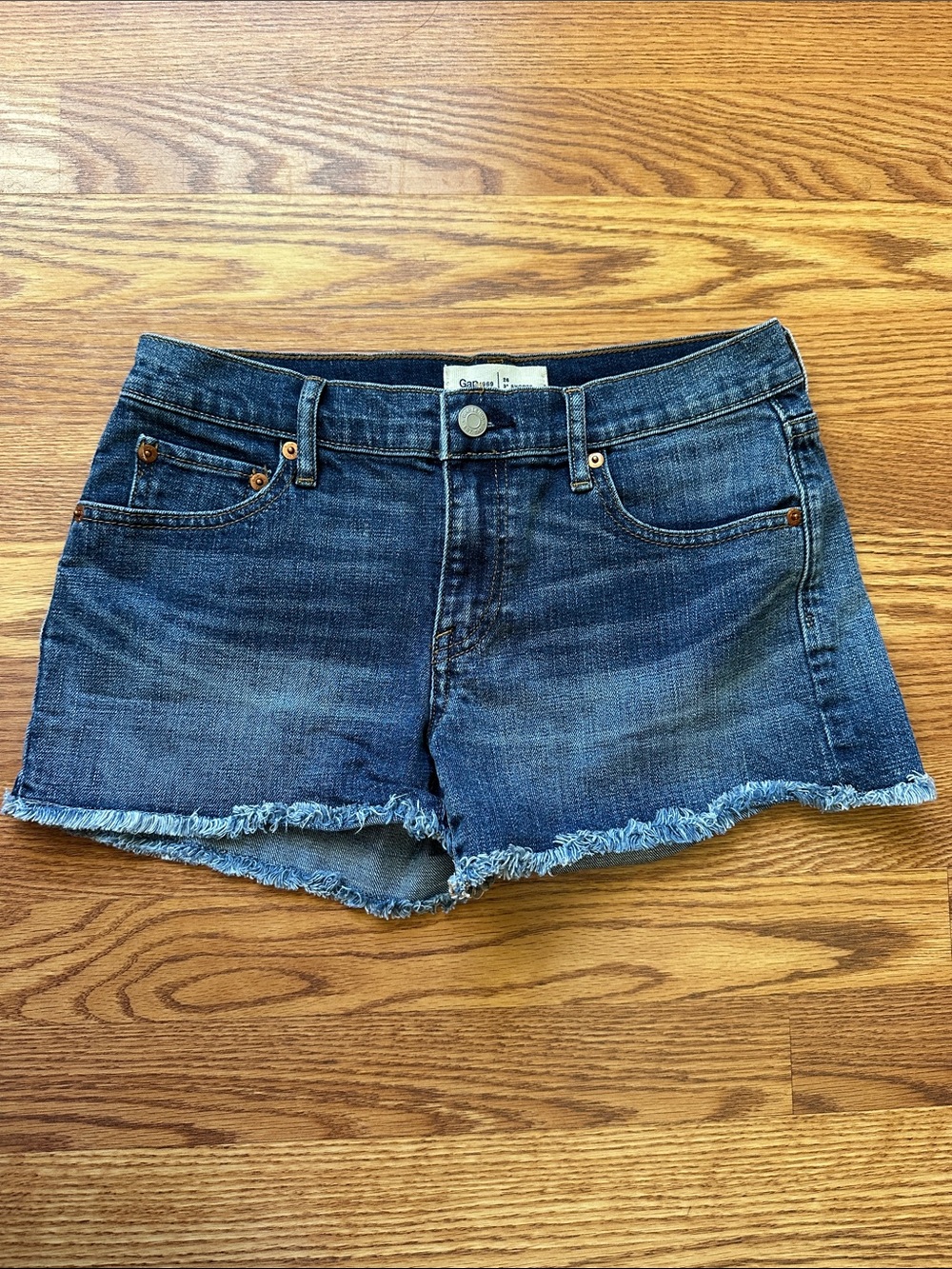 Women’s Dark Blue Frayed Hem Denim Shorts